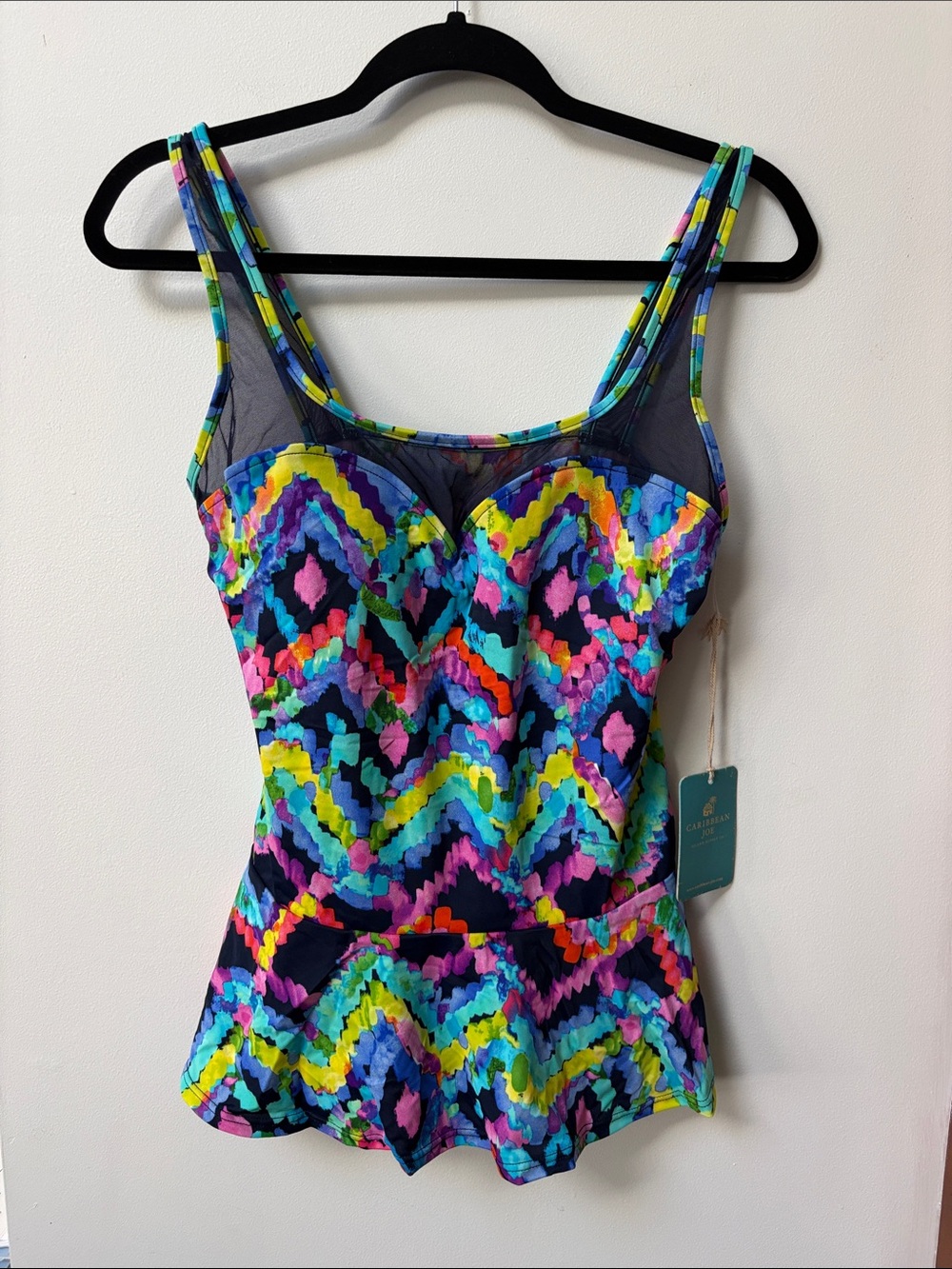 Caribbean Joe SILLY STRING Sweetheart Mesh Peplum Tankini Top,Size 10,NWT